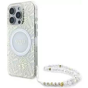 Tok Guess GUHMP16LHCPOFPH iPhone 16 Pro 6.3" white hardcase IML Flowers Allover Electro With Pearl Strap MagSafe (GUHMP16LHCPOFPH) kép