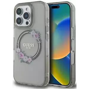 Tok Guess GUHMP16LHFWFCK iPhone 16 Pro 6.3" black hardcase IML Flowers Wreath MagSafe (GUHMP16LHFWFCK) kép