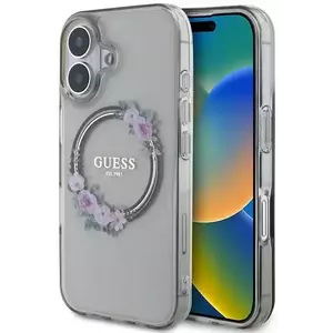 Tok Guess GUHMP16SHFWFCK iPhone 16 6.1" black hardcase IML Flowers Wreath MagSafe (GUHMP16SHFWFCK) kép