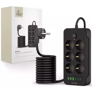 Töltő TECH-PROTECT PC6X6 POWER STRIP 3 USB & 3 TYPE-C & 6 SOCKET 200CM BLACK (5906302310586) kép