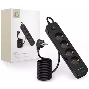 TECH-PROTECT PCL4X3 POWER SOCKET LONG 2 USB & 1 TYPE-C & 4 SOCKET 200CM BLACK (5906302310593) kép