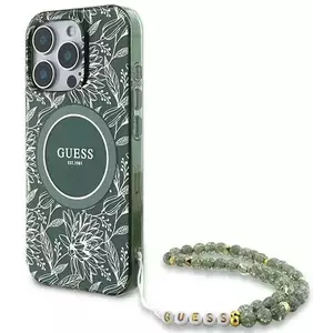 Tok Guess GUHMP16LHCPOFPA iPhone 16 Pro 6.3" green hardcase IML Flowers Allover Electro With Pearl Strap MagSafe (GUHMP16LHCPOFPA) kép