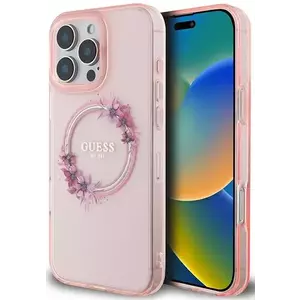 Tok Guess GUHMP16XHFWFCP iPhone 16 Pro Max 6.9" pink hardcase IML Flowers Wreath MagSafe (GUHMP16XHFWFCP) kép