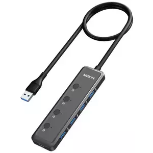 USB Hub MOKiN HUB 5in1 USB-A3.0 to 4xUSB-A + 1xUSB-C DC (black) kép