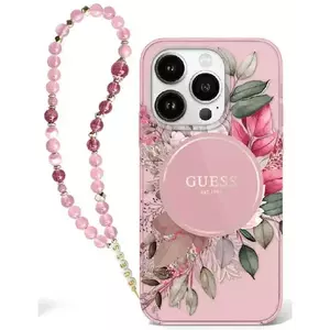 Tok Guess GUHMP16LHFWBRCESP iPhone 16 Pro 6.3" pink hardcase IML Flowers With Pearl Strap MagSafe (GUHMP16LHFWBRCESP) kép