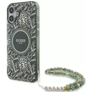 Tok Guess GUHMP16MHCPOFPA iPhone 16 Plus 6.7" green hardcase IML Flowers Allover Electro With Pearl Strap MagSafe (GUHMP16MHCPOFPA) kép