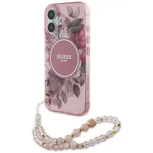 Tok Guess GUHMP16MHFWBRCESP iPhone 16 Plus 6.7" pink hardcase IML Flowers With Pearl Strap MagSafe (GUHMP16MHFWBRCESP) kép