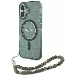 Tok Guess GUHMP16MHGCRELSA iPhone 16 Plus 6.7" green hardcase IML Glitter With Pearl Strap MagSafe (GUHMP16MHGCRELSA) kép