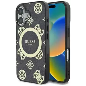 Tok Guess GUHMP16SH4PYEEK iPhone 16 6.1" black hardcase IML Peony On 4G Background MagSafe (GUHMP16SH4PYEEK) kép