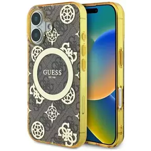 Tok Guess GUHMP16SH4PYEEW iPhone 16 6.1" brown hardcase IML Peony On 4G Background MagSafe (GUHMP16SH4PYEEW) kép