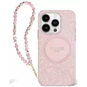 Tok Guess GUHMP16SHCPOFPP iPhone 16 6.1" pink hardcase IML Flowers Allover Electro With Pearl Strap MagSafe (GUHMP16SHCPOFPP) kép