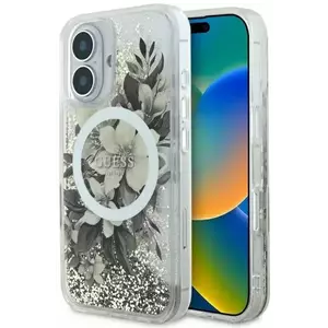 Tok Guess GUHMP16SLFMWTE iPhone 16 6.1" beige hardcase Liquid Glitter Flower MagSafe (GUHMP16SLFMWTE) kép