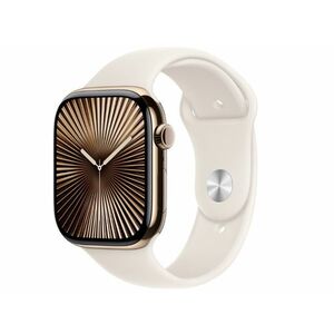 Apple Watch Series 10 Cellular (MWYX3QH/A) - 46mm Gold Titanium Case with Starlight Sport Band - S/M kép