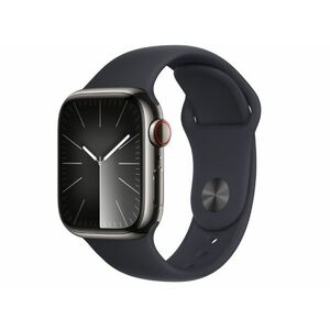 Apple Watch Series 9 GPS + Cellular, 41mm (MRJ83QH/A) grafitszínű rozsdamentesacél tok, éjfekete sportszíj - S/M kép