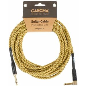 Cascha Professional Line Guitar Cable, Angled, Tweed Natural, 6 m kép