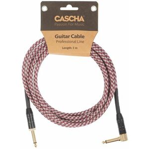 Cascha Professional Line Guitar Cable, Angled, Tweed Red, 3 m kép