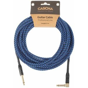 Cascha Professional Line Guitar Cable, Angled, Tweed Blue, 9 m kép