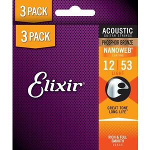 Elixir Nanoweb Phosphor Bronze Light 3-Pack kép