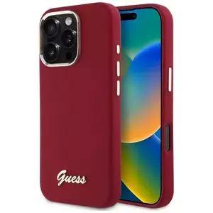 Tok Guess GUHCP16LSMBSLM iPhone 16 Pro 6.3" magenta hardcase Silicone Script Metal Logo (GUHCP16LSMBSLM) kép