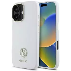 Tok Guess GUHCP16SM4DGPH iPhone 16 6.1" white hardcase Silicone Logo Strass 4G (GUHCP16SM4DGPH) kép