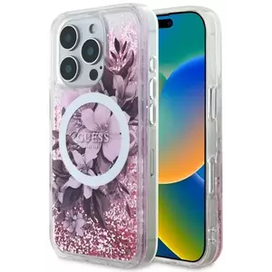 Tok Guess GUHMP16LLFMWTP iPhone 16 Pro 6.3" pink hardcase Liquid Glitter Flower MagSafe (GUHMP16LLFMWTP) kép