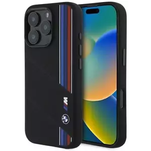 Tok BMW BMHMP16L23SCUK iPhone 16 Pro 6.3" black hardcase Silicone Cut Tricolor Lines MagSafe (BMHMP16L23SCUK) kép