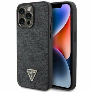 Guess PU 4G Strass Triangle Metal Logo Hátlapi tok iPhone 15 Pro számára, fekete kép