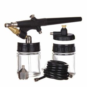 Airbrush készlet modellezéshez 2 tartállyal, tömlővel nagy kompresszorokhoz 0.8 mm-es fúvókával Fengda BD-138 kép