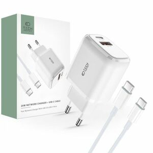 Tech-Protect C20W hálózati töltő adapter USB / USB-C 20W QC PD + kábel USB-C, fehér kép