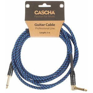 Cascha Professional Line Guitar Cable, Angled, Tweed Blue, 3 m kép