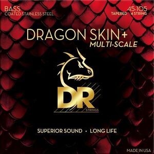 DR Strings Dragon Skin+ Coated Steel Medium 45-105 Tapered Multi-Scale Basszusgitár húr kép