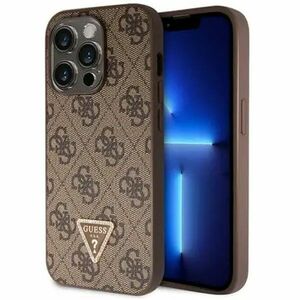 Guess PU 4G Strass Triangle Metal Logo Hátlapi tok iPhone 15 Pro számára, barna kép