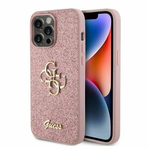 Guess PU Fixed Glitter 4G Metal Logo Hátlapi tok iPhone 15 Pro Max számára, rózsaszín kép