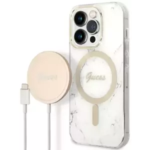 Tok Guess Case + Charger Set iPhone 14 Pro 6, 1" white hard case Marble MagSafe (GUBPP14LHMEACSH) kép