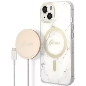 Tok Guess Case + Charger Set iPhone 14 6, 1" white hard case Marble MagSafe (GUBPP14SHMEACSH) kép