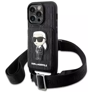 Tok Karl Lagerfeld iPhone 14 Pro 6.1" hardcase black Crossbody Saffiano Monogram Ikonik (KLHCP14LCSAKHPKK) kép