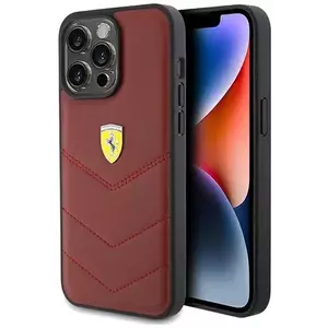 Tok Ferrari FEHCP15XRDUR iPhone 15 Pro Max 6.7" red hardcase Leather Stitched Lines (FEHCP15XRDUR) kép