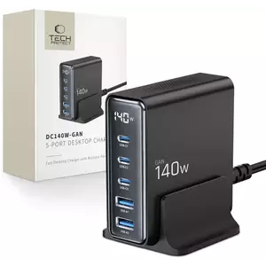 Töltő TECH-PROTECT DC140W-GAN 5-PORT DESKTOP CHARGER PD140W/QC3.0 BLACK (5906302375455) kép