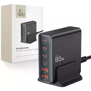 Töltő TECH-PROTECT DC80W-GAN 6-PORT DESKTOP CHARGER PD80W/QC3.0 BLACK (5906302375448) kép