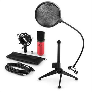 Auna auna MIC-900RD-LED V2, háromrészes USB mikrofon készlet, kondenzátoros mikrofon + pop szűrő + asztali állvány kép