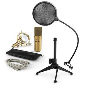 Auna auna MIC-900G-LED V2, háromrészes USB mikrofon készlet, kondenzátoros mikrofon + pop szűrő + asztali állvány kép