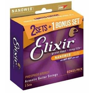 Elixir 16544 Nanoweb Phosphor Bronze Custom Light 11-52 3-PACK Akusztikus gitárhúrok kép