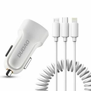 Dudao R7 autós töltő 2x USB 2.4A + 3in1 Lightning / Type C / micro USB, fehér kép