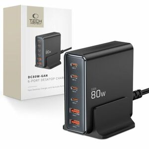 Tech-Protect DC80W 6 Port GaN töltő PD 80W / QC, fekete kép