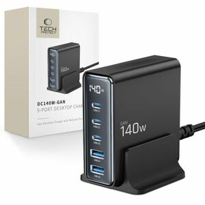 Tech-Protect DC140W 5 Port GaN töltő 2x USB / 3x USB-C 140W PD QC, fekete kép