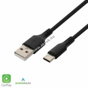 USB-C töltőkábel, 2.1A, 1m, szövetborításos, fekete kép