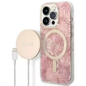 Tok Guess Case + Charger Set iPhone 14 Pro 6, 1" pink hard case Jungle MagSafe (GUBPP14LHJEACSP) kép