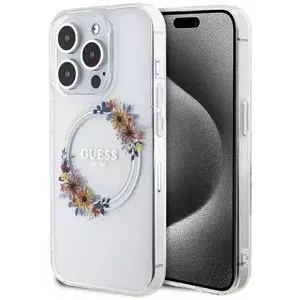 Tok Guess GUHMP15LHFWFCT iPhone 15 Pro 6.1" transparent hardcase IML Flowers Wreatch MagSafe (GUHMP15LHFWFCT) kép