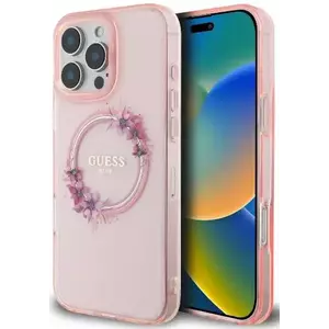 Tok Guess GUHMP16LHFWFCP iPhone 16 Pro 6.3" pink hardcase IML Flowers Wreath MagSafe (GUHMP16LHFWFCP) kép