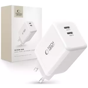 Töltő TECH-PROTECT NC45W-GAN 2-PORT NETWORK CHARGER PD45W WHITE (5906302372393) kép